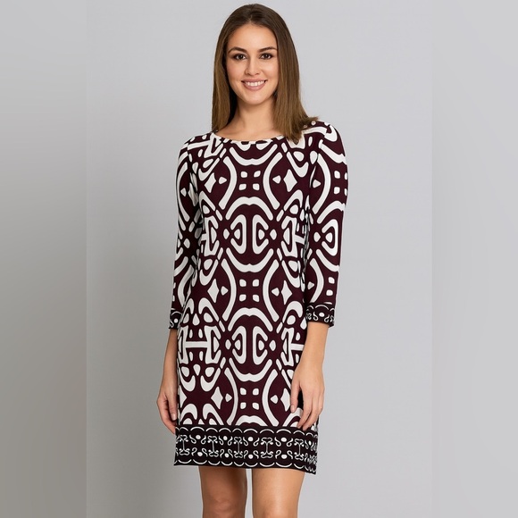 LAUNDRY By Design Print 3/4 Sleeve Tunic Dress Purple White Women’s 10 - Picture 1 of 6